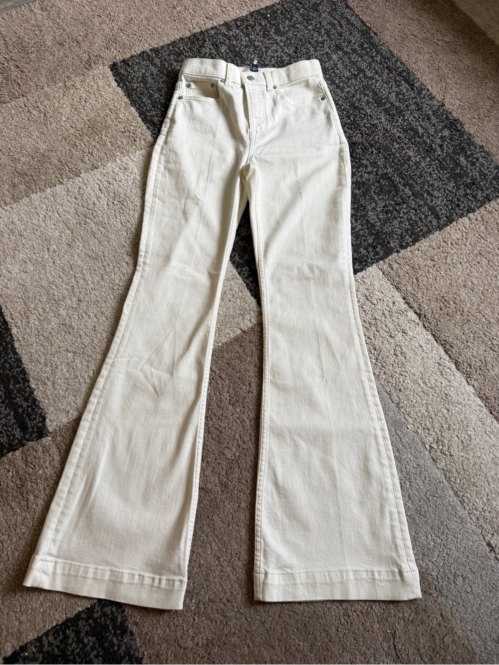 SPANX Cream/Linen Lycra Womens Flare Jeans - High-Rise Wide Leg- size 4
